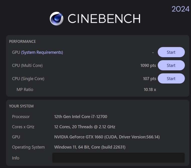 CINEBENCH R24 Core i7-12700