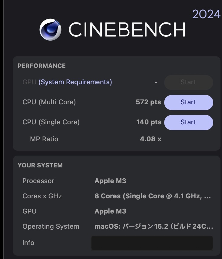 CINEBENCH R24 M3 Macbook Air