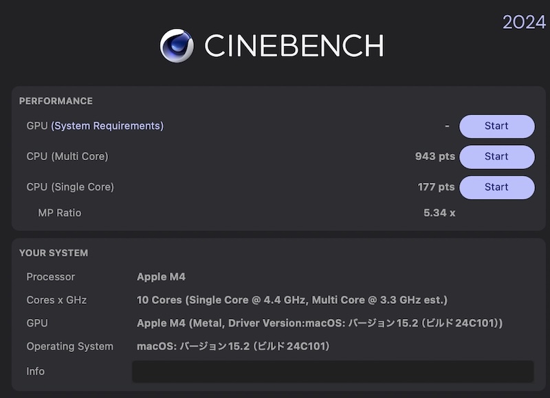 CINEBENCH R24 M4 Mac mini