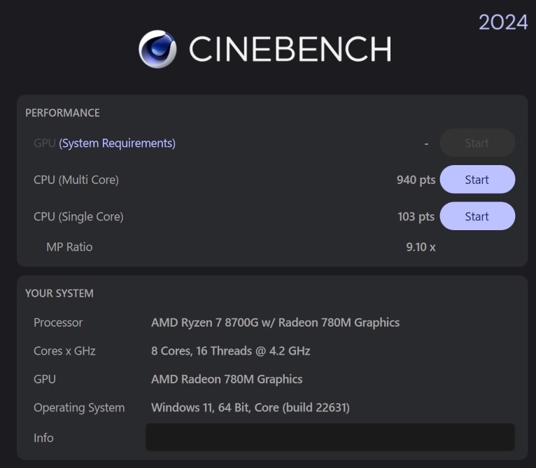 CINEBENCH R24 Ryzen 7 8700G